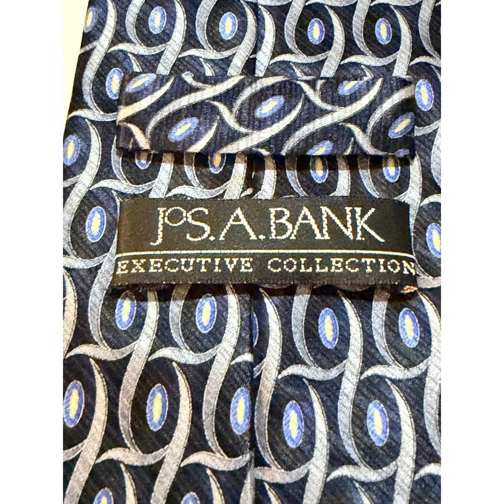 Jos. A. Bank Silk‎ Necktie Navy Silver Geometric Executive Collection Tie